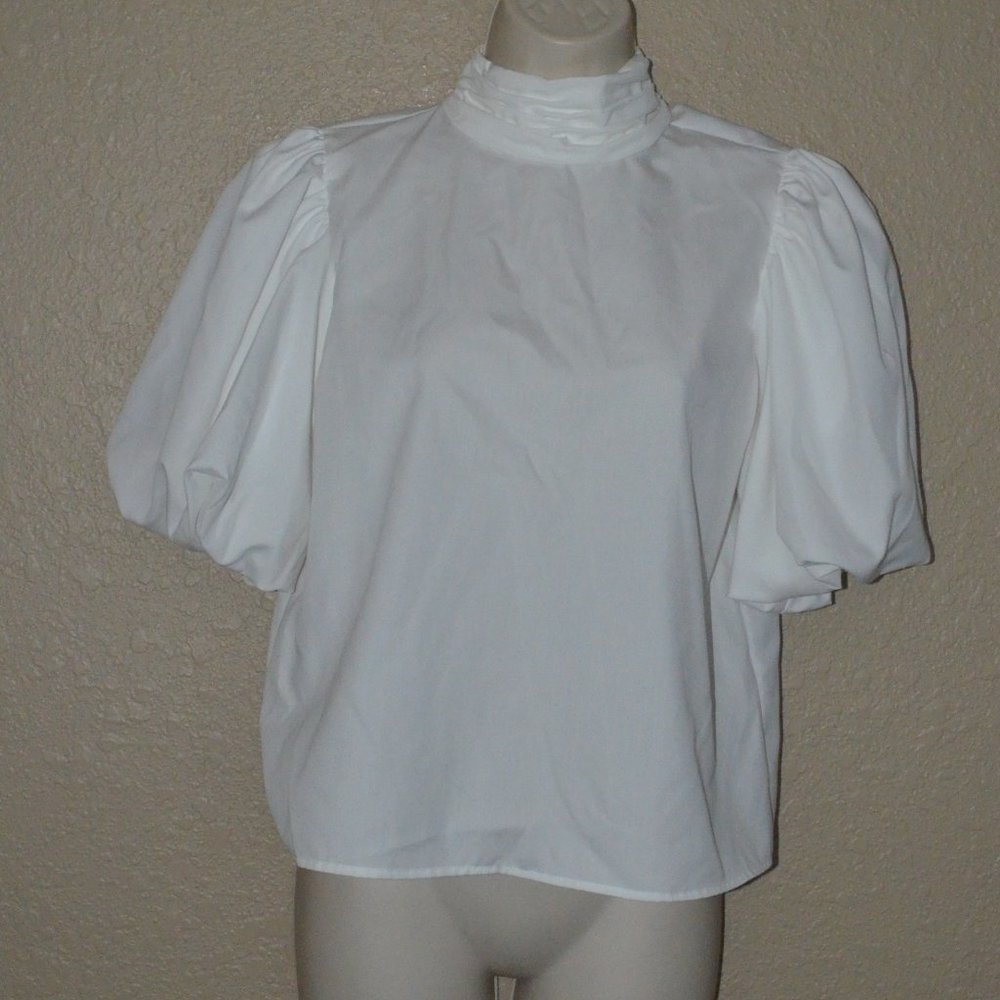 NWT $288 Sz XS FRAME White Margot Short Sleeve Blouse Top